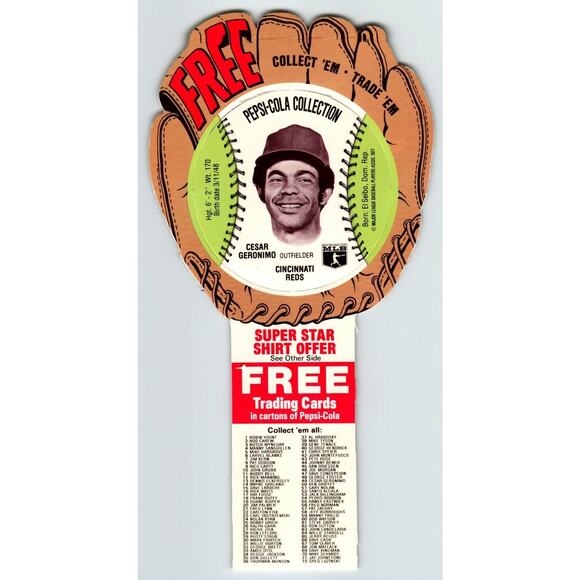 Pepsi-Cola Baseball Trading Card 1977 Cesar Geronimo Cincinnati Reds MLB Trade - Picture 1 of 2